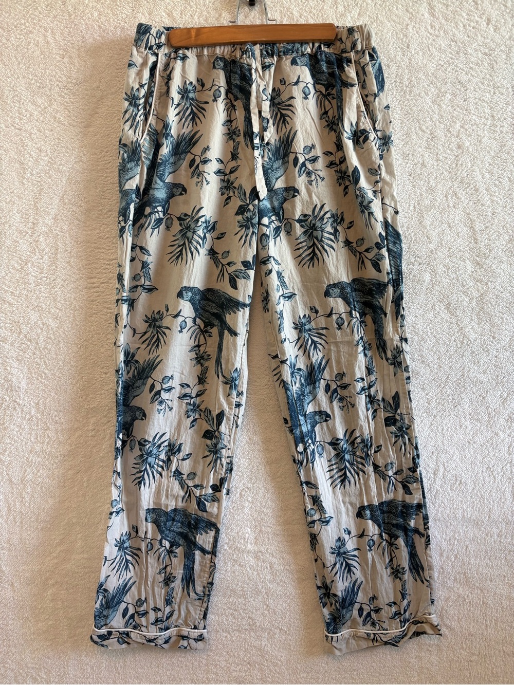 Desmond & Dempsey 100% Cotton Parrot Print Pajama Pants Blue/Grey Size Large